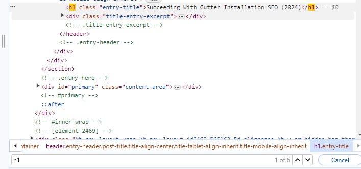 searching in the browser inspector