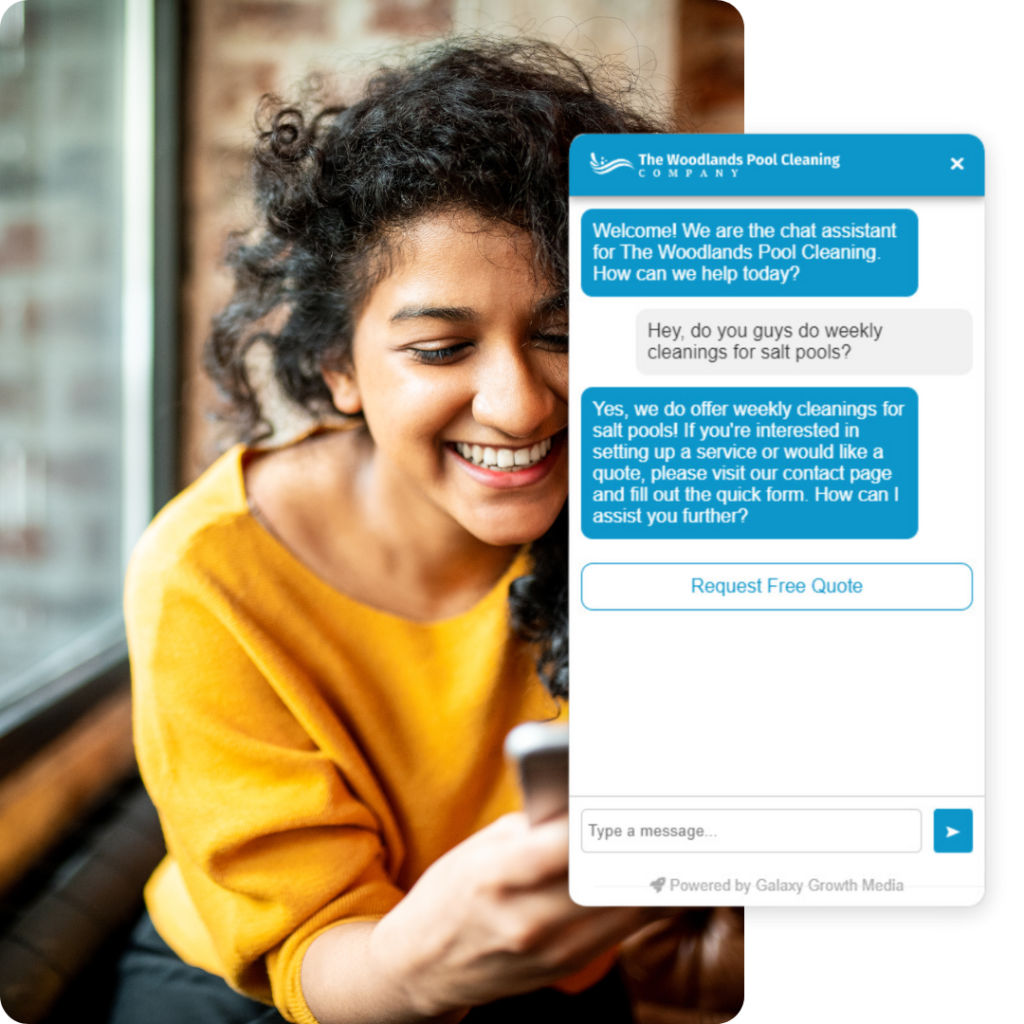 happy woman using galaxychat ai chat galaxy growth media
